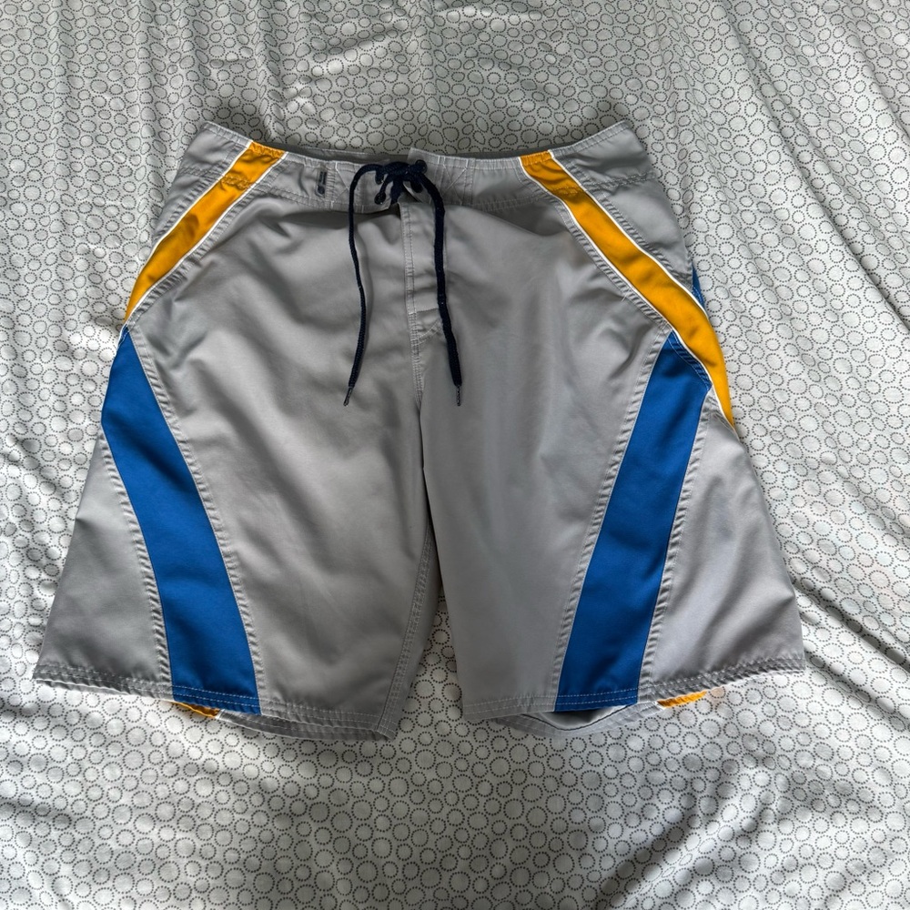 Men's Athletic Shorts in Gray with Blue and Yellow Accents